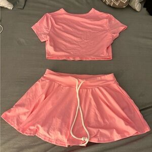 SHEIN pink crop top and skirt set